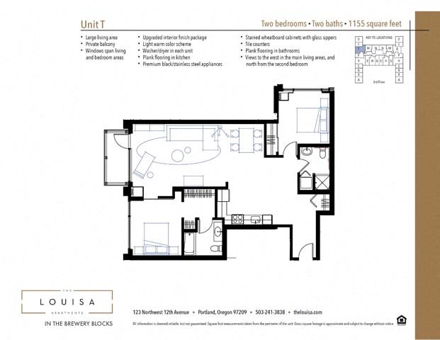 2 Bed 2 Bath (T) Floor Plan 2 Bed 2 Bath (T) Floor Plan at The Louisa Apartments in Portland, Oregon